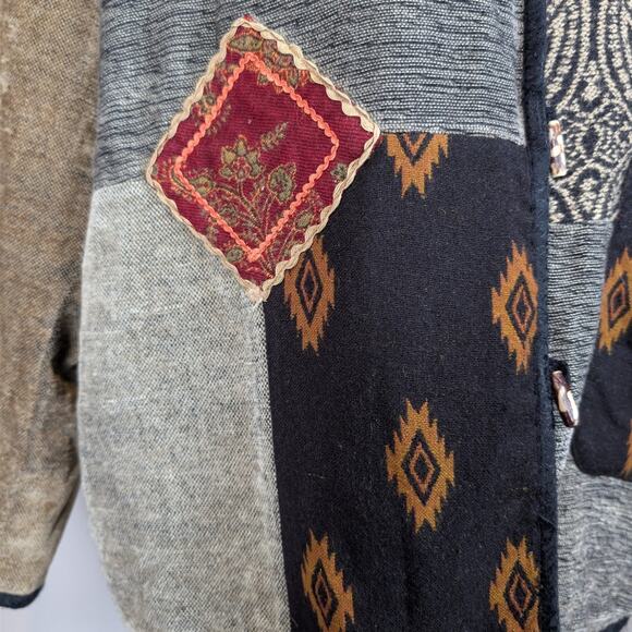 White Stag Patchwork Chenille Jacket L Boho Artsy Textured Button Front Coat - Picture 10 of 14